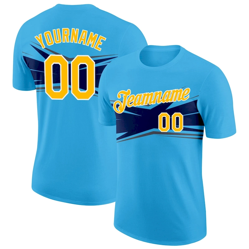 3DPattern6865.webp Custom Sky Blue Gold Navy-Gray 3D Esports Performance T-Shirt - Image 1