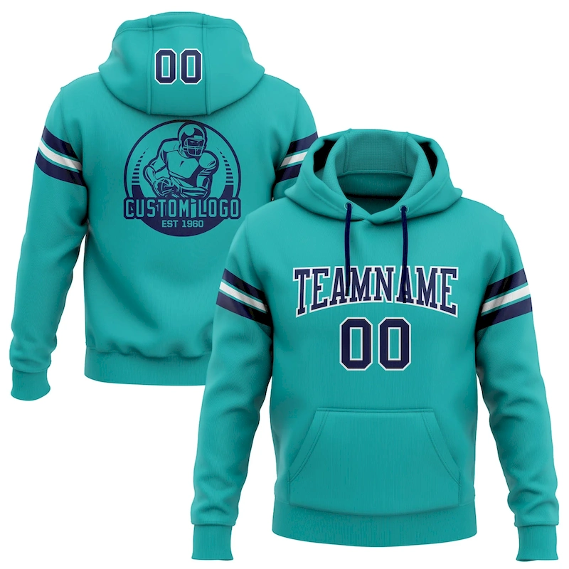 Aqua0212.webp Custom Stitched Aqua Navy-White Football Pullover Sweatshirt Hoodie - Image 1