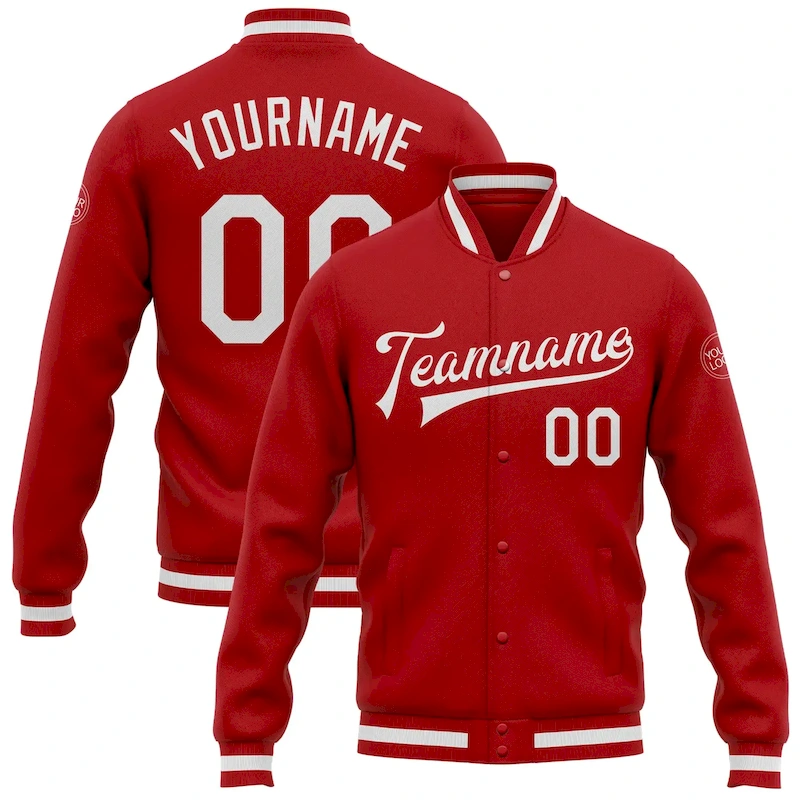 Jacket0684.webp Custom Red White Bomber Full-Snap Varsity Letterman Jacket - Image 1