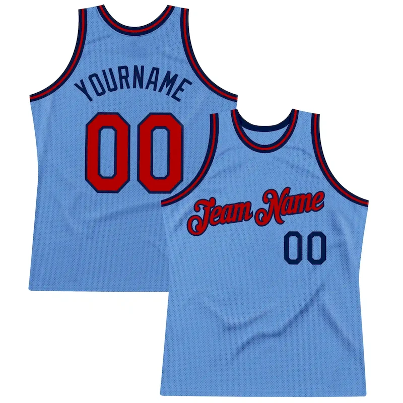 LightBlue0843.webp Custom Light Blue Red-Navy Authentic Throwback Basketball Jersey - Image 1