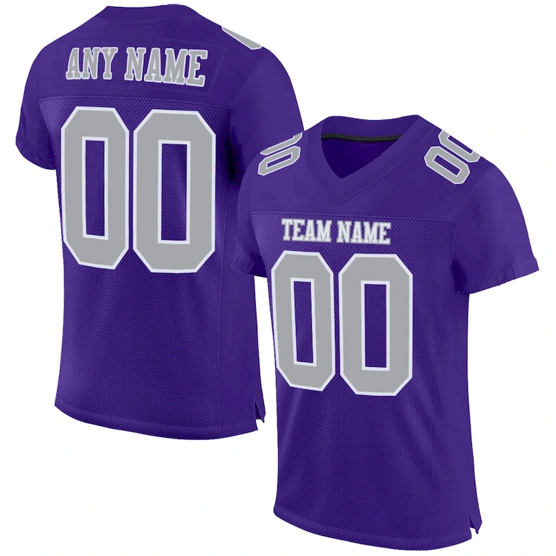 Purple0294.webp Custom Purple Gray-White Mesh Authentic Football Jersey - Image 1