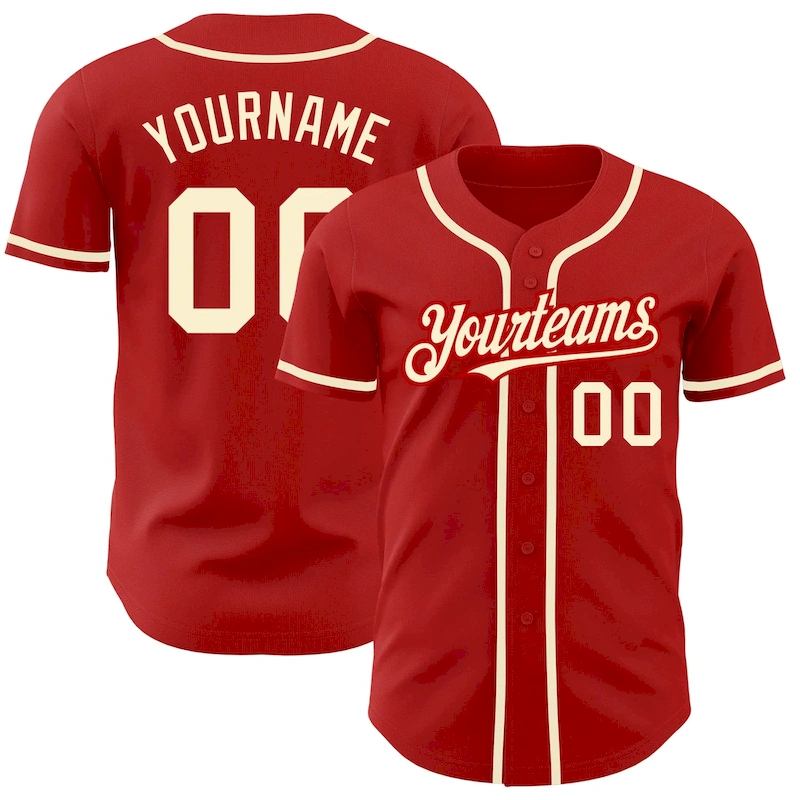 Red0596.webp Custom Red Cream Authentic Baseball Jersey - Image 1